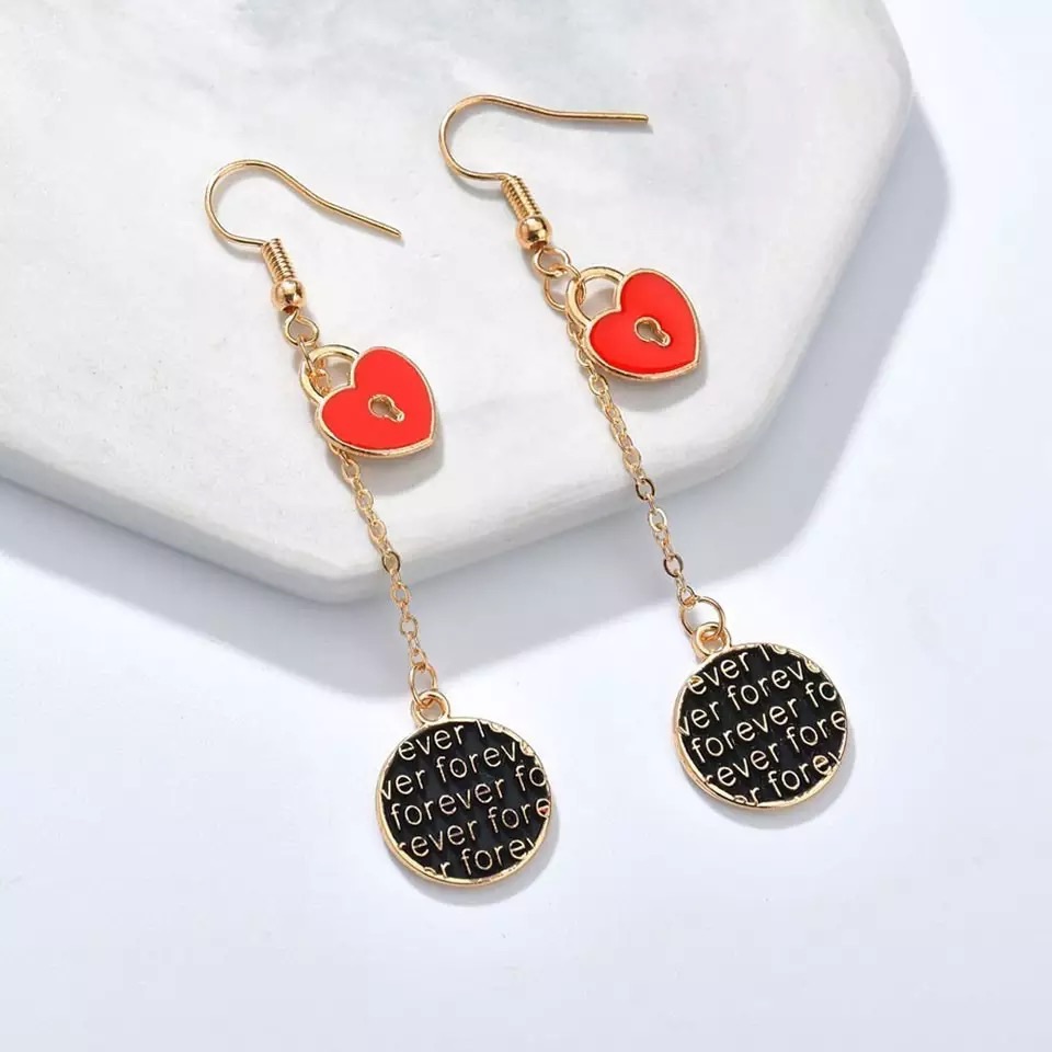 Forever Red Heart Keyhole Dangle Earrings